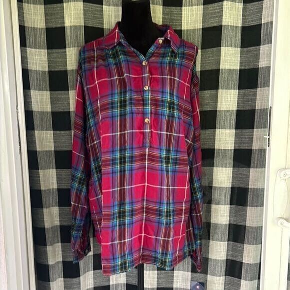 Chaps Tops - Chaps Red and Blue Plaid Casual Button Down Shirt   E